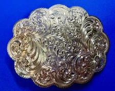 Sterling Silver Plated Montana Silversmiths 4" Wide Floral Engraved Belt Buckle