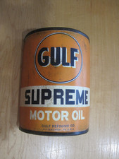 Retro Gulf Supreme Motor Oil Metal Can Wall Decor Open Road Brand Rustic Orange
