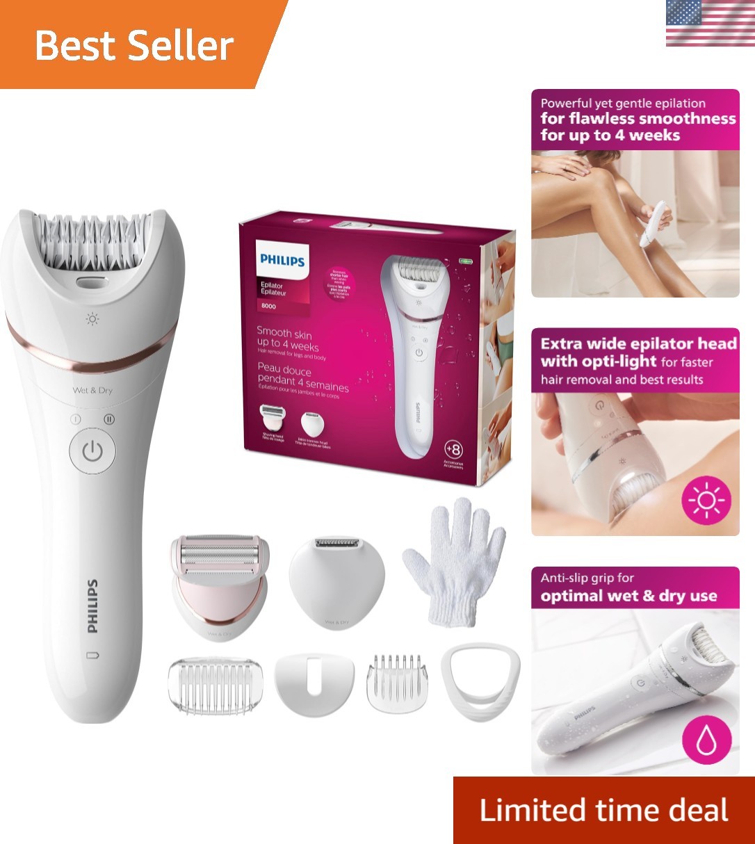 Luxury Philips 8000 Epilator: Waterproof & Cordless with 8