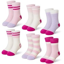 Kids Merino Wool Socks Boys Girls Thermal Winter Hiking 4-7 Years Pink Stripe