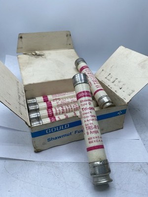 GOULD SHAWMUT BOX OF 7 TRI-ONIC FUSES TRS-R9 9AMP 600V AC