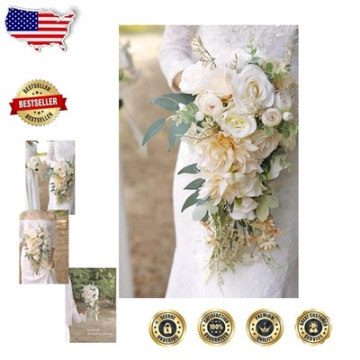 Silk Wedding Bouquet - Beige Rose Eucalyptus, 16.5'' Diameter
