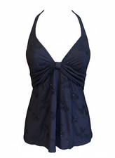 Lauren Ralph Lauren Navy Blue Floral Eyelet Embroidered Tankini Top Size 8