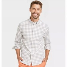 Goodfellow  Co Men's Long Sleeve Gray Gingham Button Down Poplin Shirt NWT