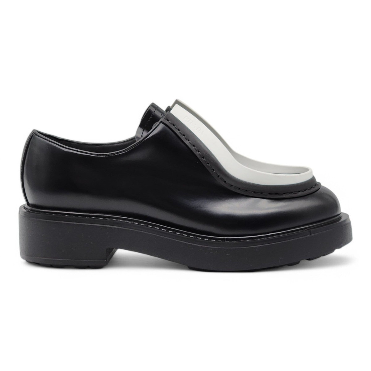 Prada Diapason Opaque Derby Women's Leather Shoes Black EU 36.5 US