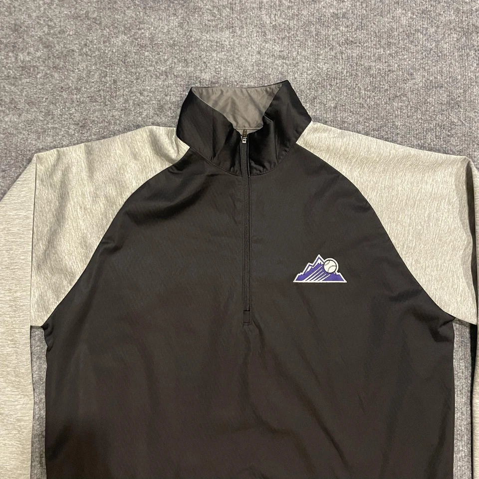 Colorado Rockies Windbreaker 1/4 Zip Pullover Mens Medium Black Gray MLB - Image 3 of 4