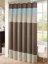 Madison Park Amherst Faux Silk Pieced Shower Curtain 72x72" for Bathroom Decor