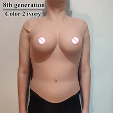 9th Fake Breasts Silicone Fake Breast Bodysuit Breast Plates Artificial Halfbody