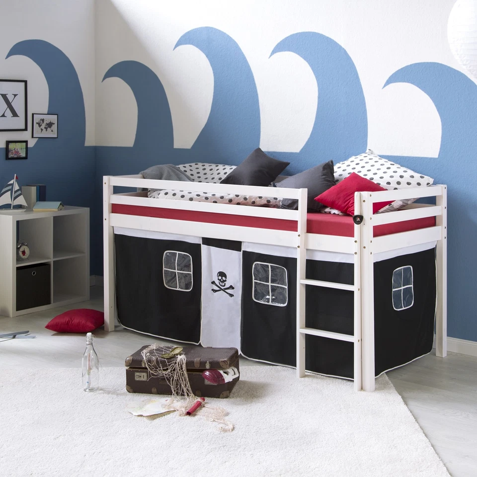 Hochbett 90x200 Kinderbett Rutsche Matratze Stockbett Pirat Vorhang Homestyle4u - Bild 4 von 4