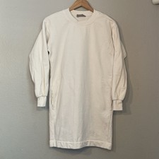 Everlane XS Ivory Long Sleeve 100% Cotton Sweater Dress Pockets Crew Neck