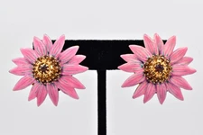 Lunch at The Ritz Vintage Pink Purple Dip Cone Flower Earrings Post Signed BinAZ