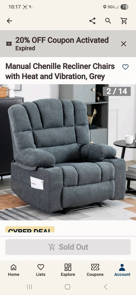 Silla reclinable de chenilla La-Z-Boy con calor y vibración. Usado dos veces. Foto 2 de 4