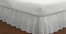 White Eyelet Dust Ruffle Bed Skirt W/Embroidered Edge 18 Inch Drop Queen Size