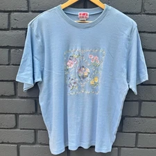 VINTAGE T Shirt Womens Plus Sz 2X 3X Pastel Blue Floral Print Embroidery Top Boh