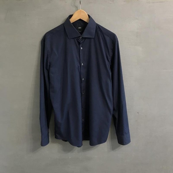 Men Hugo Boss Shirt Navy Cotton 42 / XL / 50 #1VP5