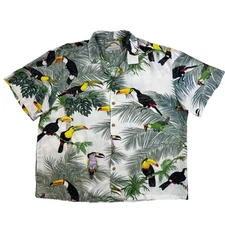 Vintage Paradise Found Hawaiian Shirt Mens Large Toucan Bird Palm All Over Print