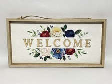 Welcome Sign, Floral Design, Soft Wood Frame, Hanging Wall Art Decor