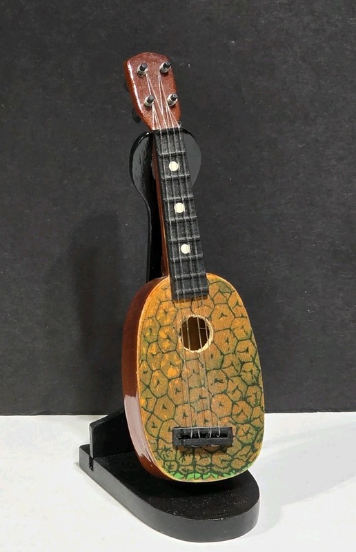 Miniature Pineapple Style Ukulele with Stand - 5" Tall
