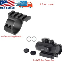 1X30 Optics Red Green Dot Sight Scope/Scope Mount 34mm Ring Barrel Adapter US
