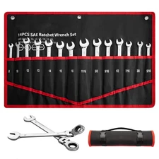 PioneerWorks 14pc Flex Head Ratchet Wrench Set SAE/Metric Combo Craftsman Tools