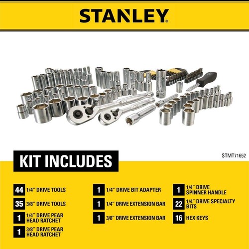 123 Stück Steckschlüssel Ratsche Werkzeuge Set metrisch 1/4 3/8 Antrieb SAE Reparatur Stanley - Bild 2 von 8