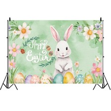 Happy Easter Backdrop 10x8 Ft Green Floral Pattern Vinyl Photo Background
