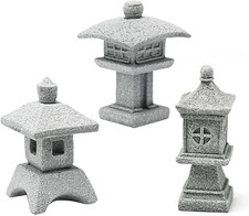 3Pcs Miniature Pagoda Statues Japanese Style Pagoda Lantern Asian Decor Square C