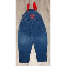 Vintage OshKosh Bgosh Pinstripe Denim Overalls Red Straps Kids Sz 3T Made in USA