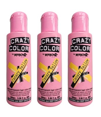 Crazy Color Semi Permanent Haarfarbe Kanariengelb - 100ml (3er Pack)