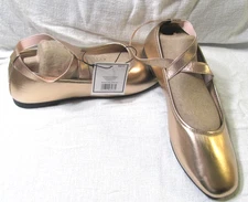 Women's Goldtone Elastic Ankle Strap Ballet Flats Slip On Shoes Sz 10 New W/Tag"