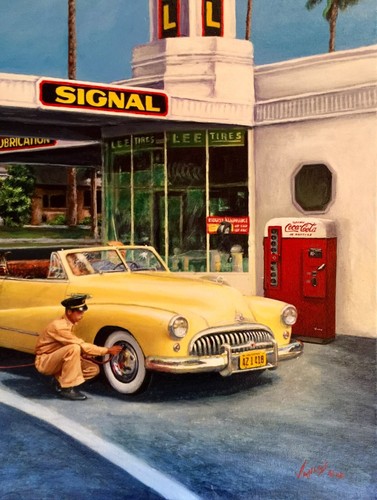 VUELO A MARZO Vancas Pinup años 50 CORVETTE UFO SANTA MONICA RUTA 66 Elvgren 28X22 - Imagen 3 de 16