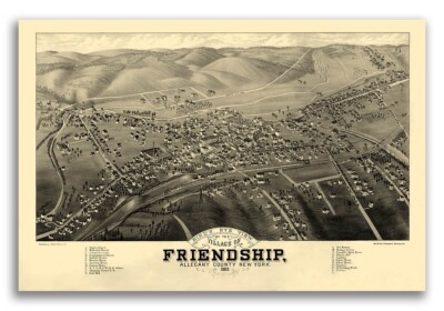 1882 Friendship New York Vintage Old Panoramic NY City Map - 16x24