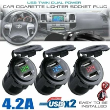 12V Car Cigarette Lighter Socket Dual 2.1A USB Port Charger Power Outlet LED Lit