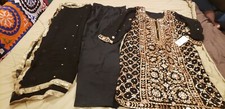 Pakistani/Indian Women's Black Chiffon Gotta Suit Size Large