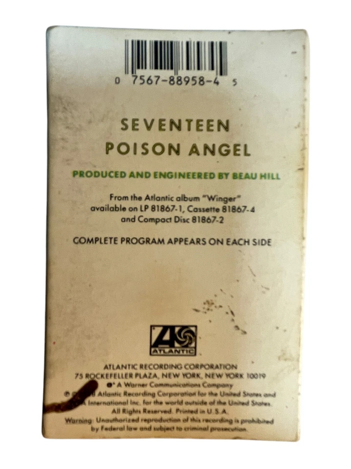 Winger ‎– Seventeen Cassette, Single 1988 Atlantic ‎– 7 4-88958 Foto 2 de 3