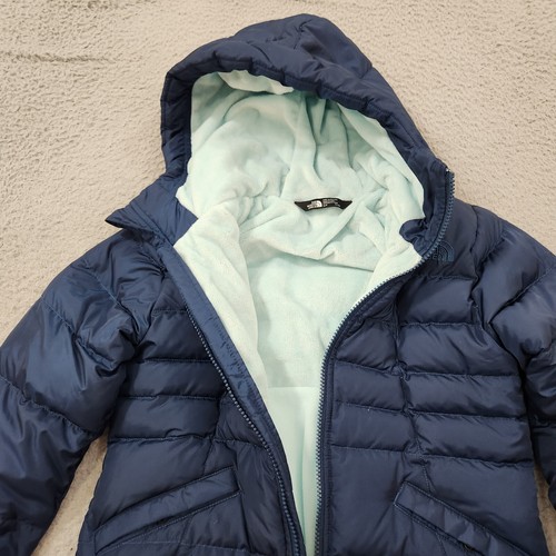 The North Face Jacket Girls Small Blue Puffer Fleece Lined 550 Down Hooded Coat - Picture 6 of 14