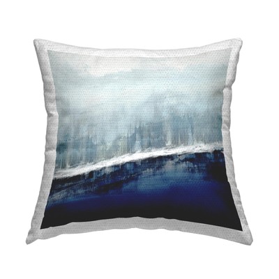 Abstract Blue Wave Shape Outdoor Printed Pillow, 18 x 18