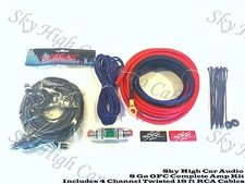 Oversized 8 Ga OFC AWG Amp Kit 4 Channel Twisted RCA Red Black Complete Sky High