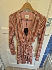 Jovonna London Blush Velour Velvet Cat Print Wrap Dress 10 Long Sleeve 