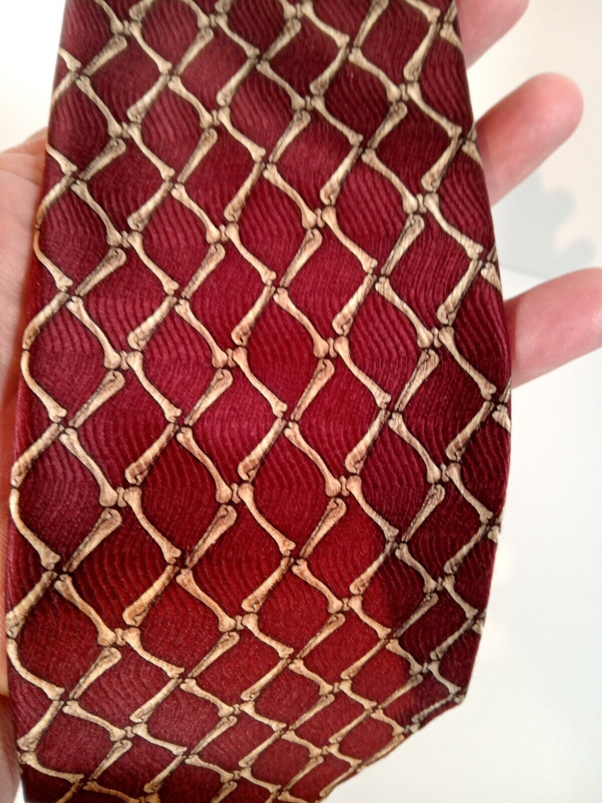 Museum Artifacts Silk Neck Tie Bones on Burgundy … - image 5