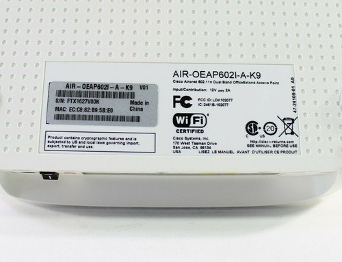 Cisco AIR-OEAP602I-A-K9 Dual Band OfficeExtend Access Point - Picture 2 of 3