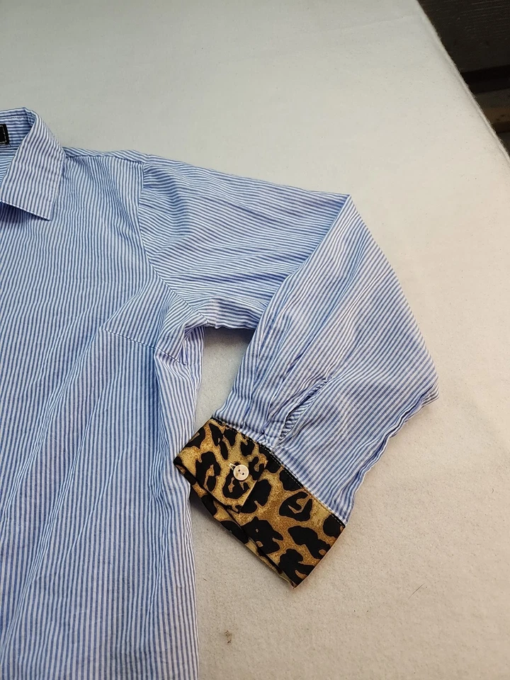 L&B Lucky & Blessed Womens Medium Blue Striped Long Sleeve Cotton Shirt — 第 2/4 张图片