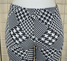 Vintage Stretch Pants W26 L25 90s Black White Hounds Tooth Knit Fuzzy Lining