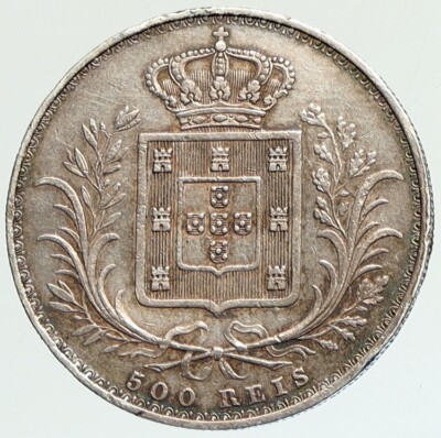 1879 PORTUGAL King Luis I Authentic OLD Silver 500 Reis Portuguese