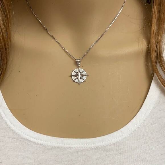 14K Solid Yellow Gold Nautical Compass Pendant Necklace | eBay