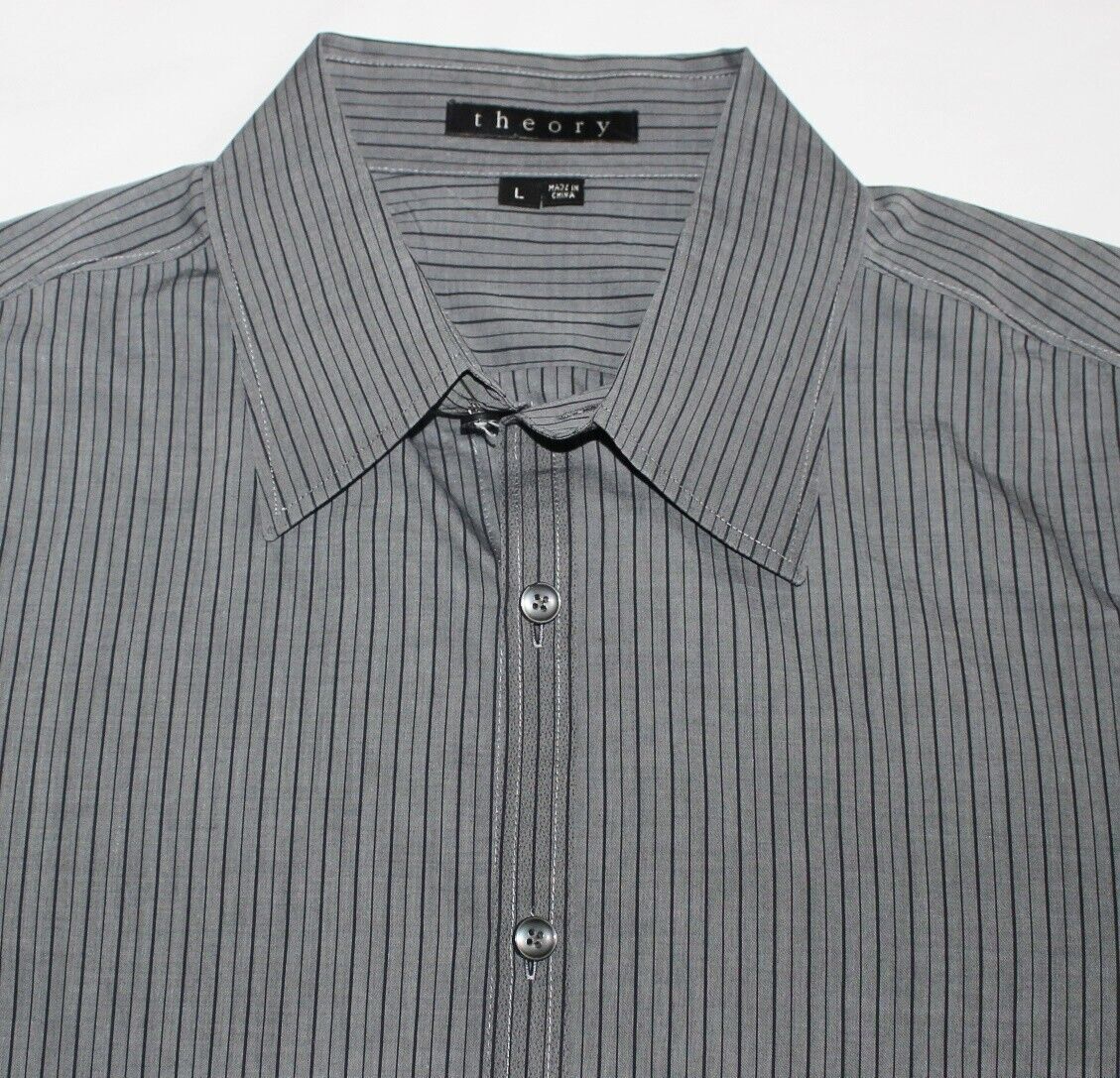 THEORY Striped Casual Button Front Shirt Men's LARGE L Gray