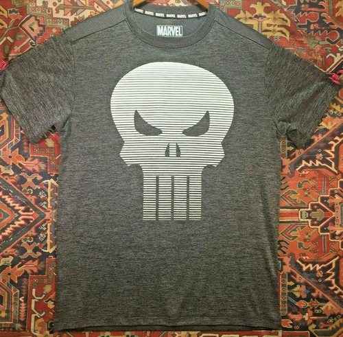 Marvel The Punisher Rare Rib Skull Graphic Mens Gray Short Sleeve T-Shirt Size S
