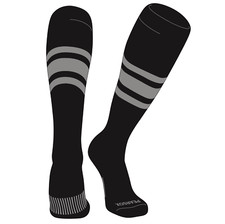PEAR SOX Striped OTC Baseball, Softball, Football Socks (B) Black, Silver