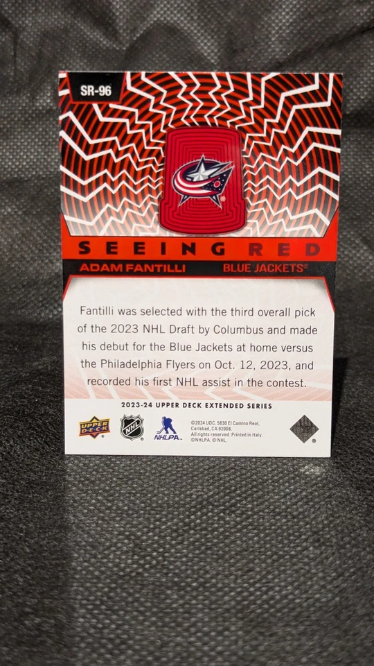 2023-24 Upper Deck Extended Series Seeing Red SR-96 Adam Fantilli Blue Jackets - Image 2 of 2