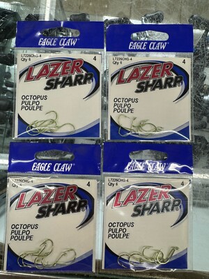 Eagle Claw Lazer Sharp Hooks L7226CHG-4 Qty 6/Pack - BUNDLE OF 4! Brand New!